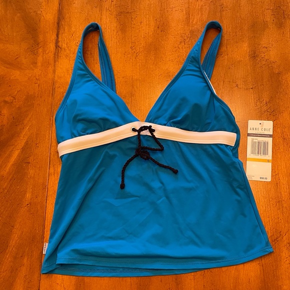 Anne Cole Electric Blue White Tankini Top S NWT - Picture 1 of 4